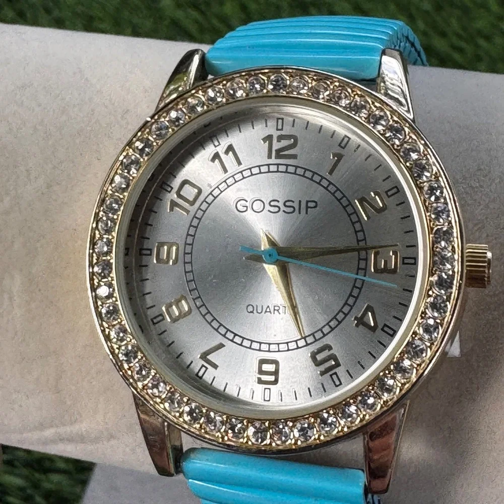 New Gossip Gold Rhinestone Bezel Silver‎ Dial Turquoise Band Women's Watch